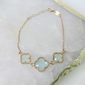 Dyadema .925 Rose Gold Silver Green Clover Chain Bracelet